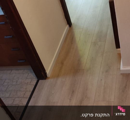 רצפת פרקט עץ בהירה במסדרון ביתי